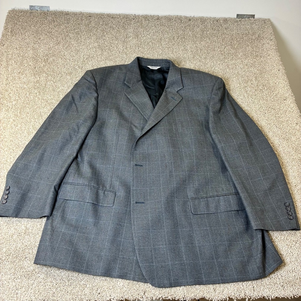 Joseph & Feiss Gray Plaid Silk Wool Blazer Business Career Jacket 50 Regular